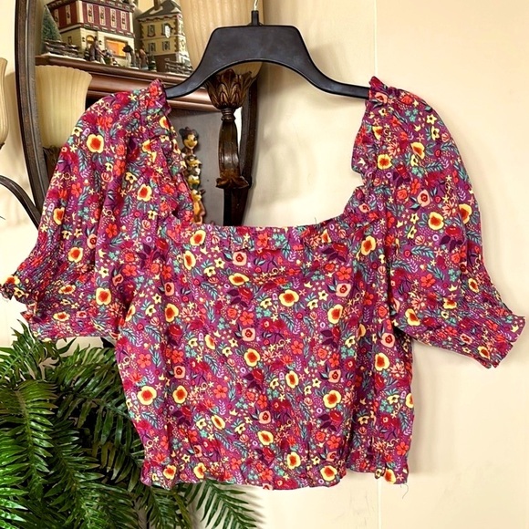 Disney Parks Princess Collection Cottagecore Floral Puff Sleeve Smocked Crop Top - Picture 1 of 12